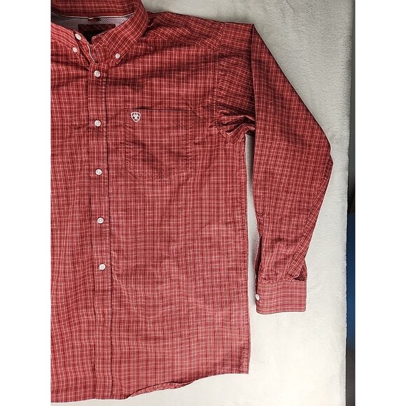 Ariat Pro Series Shirt Mens Red Check Western Cowboy Long Sleeve Button Down - Picture 3 of 14